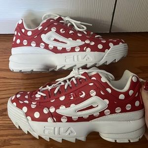 Chunky FILA sneakers red and white polka dot